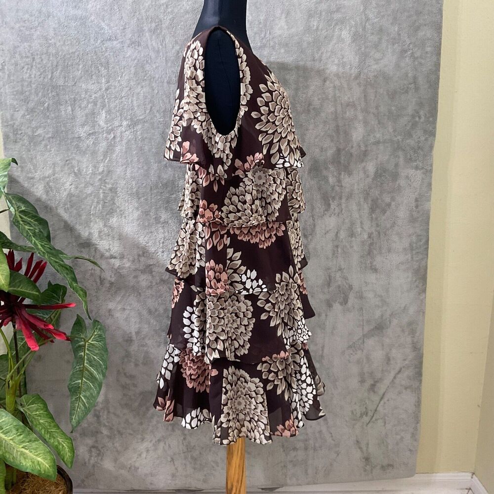 SL Fashions Layered Mini fairy Core Dress women’s Size 16 floral browns & lined - Picture 2 of 12